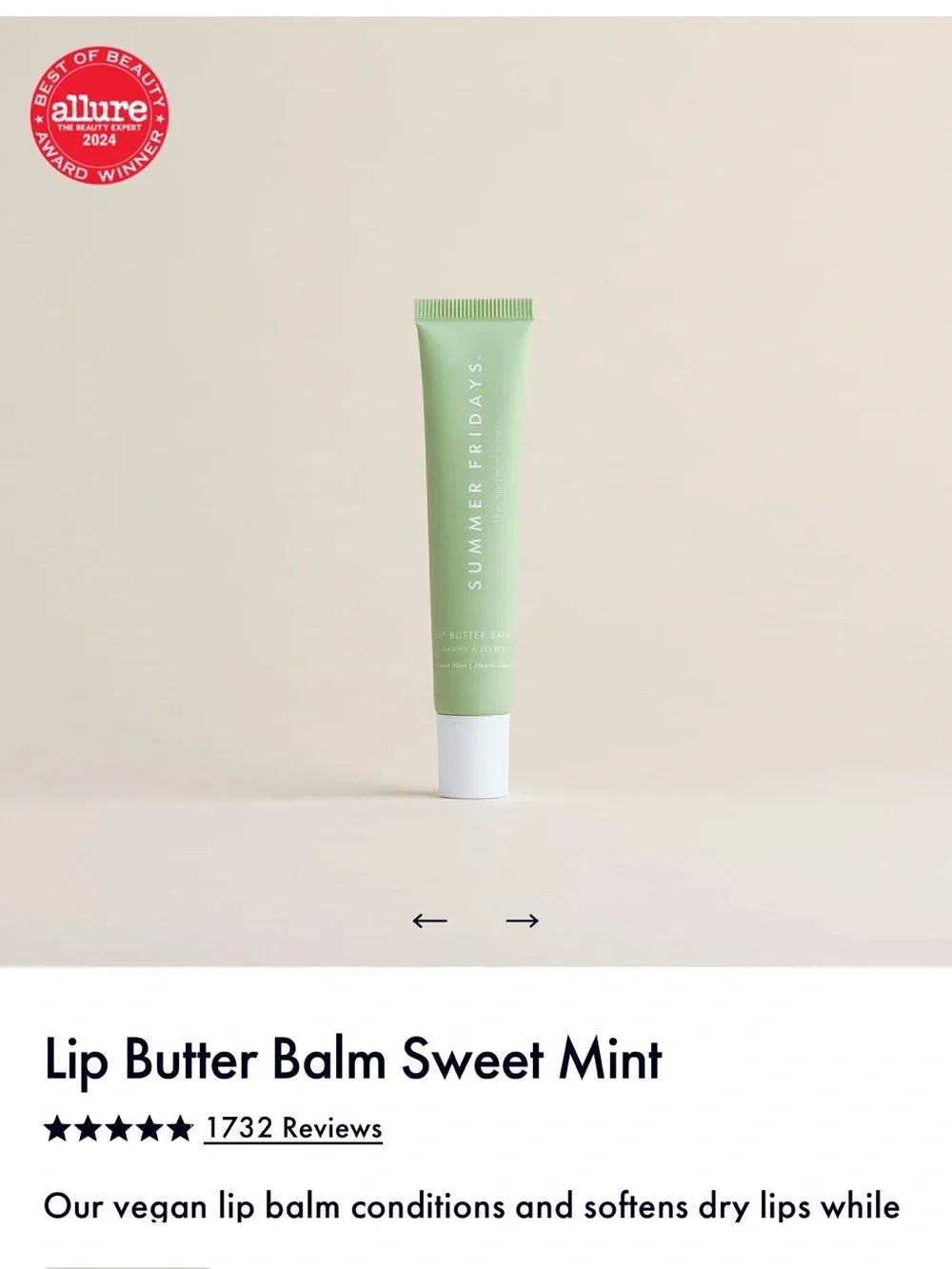 NIB Summer Fridays Lip Butter Balm - Sweet Mint